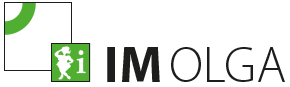 Logo mit einem grünen Quadrat, einer stilisierten Frauensilhouette und dem Text „IM OLGA“.