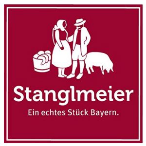 Logo: Paar in bayerischer Tracht, Schaf, Brotkorb; bordeauxroter Hintergrund, weißer Rand und Text.