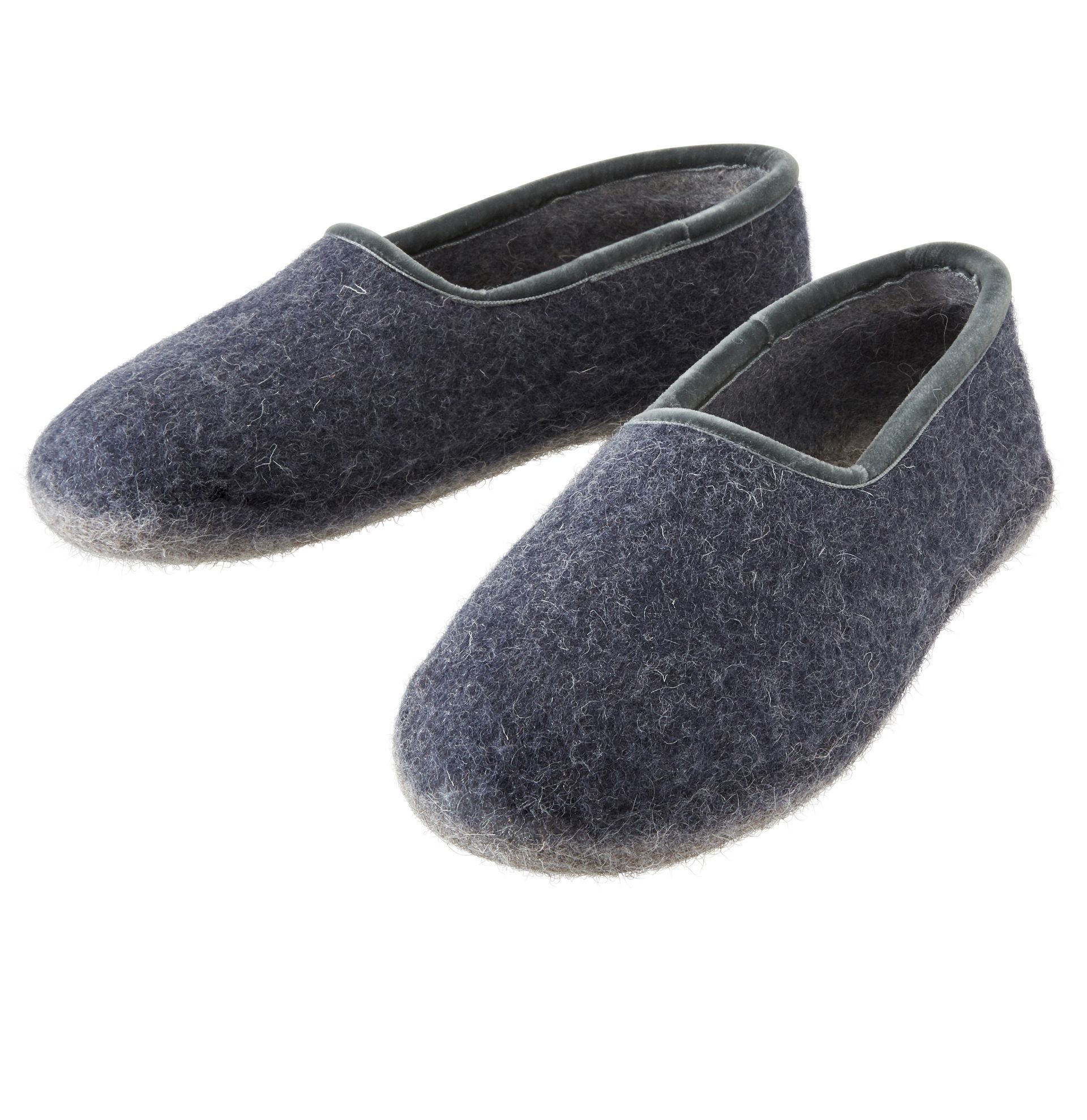 Geschlossene Filzpantoffeln blau-grau von Gea – bequeme Hausschuhe aus Wollfilz für warme Füße zuhause