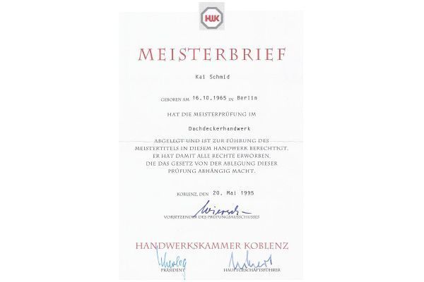 Kai Schmid Dachdeckerei und Bauklempnerei – Meisterbrief