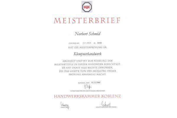 Kai Schmid Dachdeckerei und Bauklempnerei – Meisterbrief