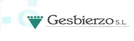 Logotipo de Gesbierzo sl, con un triángulo invertido verde y puntos sobre él. El nombre aparece en gris oscuro.