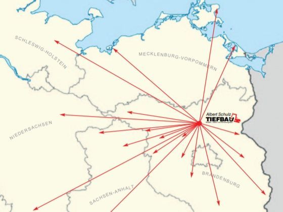 Geografische Karte mit Standort des Tiefbauunternehmens Schaller in Vielitzsee