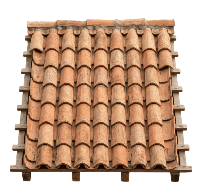 Tuiles de toit en terre cuite empilées sur une palette en bois