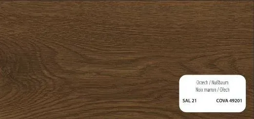 Veta de madera marrón con una pequeña etiqueta blanca.