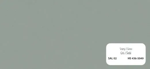 Una muestra de pintura gris verdosa con una etiqueta blanca que dice