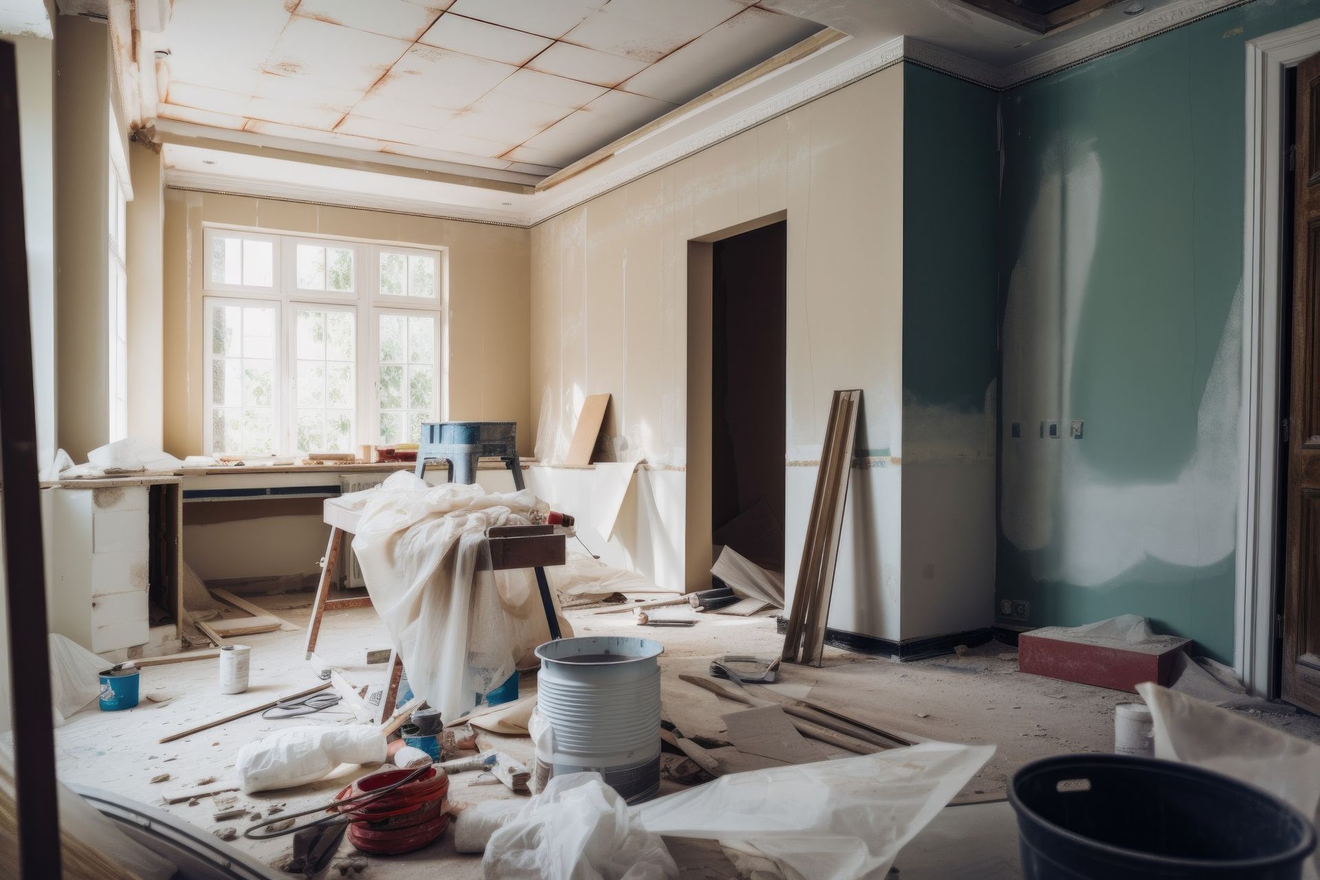 Un electricista con guantes corta cables cerca de un tomacorriente de pared, rodeado de herramientas.