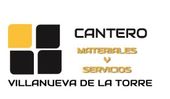 Logotipo para Cantero Materiales y Servicios en Villanueva de la Torre; cuadrado negro y dorado con texto.