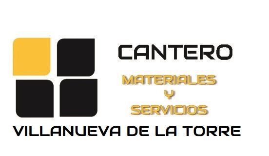 Logotipo para Cantero Materiales y Servicios en Villanueva de la Torre; cuadrado negro y dorado con texto.