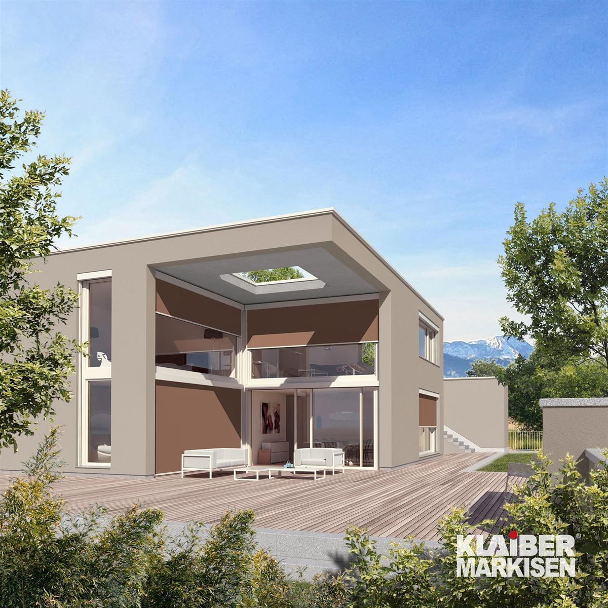 Eine künstlerische Darstellung eines Hauses mit einem Oberlicht auf dem Dach