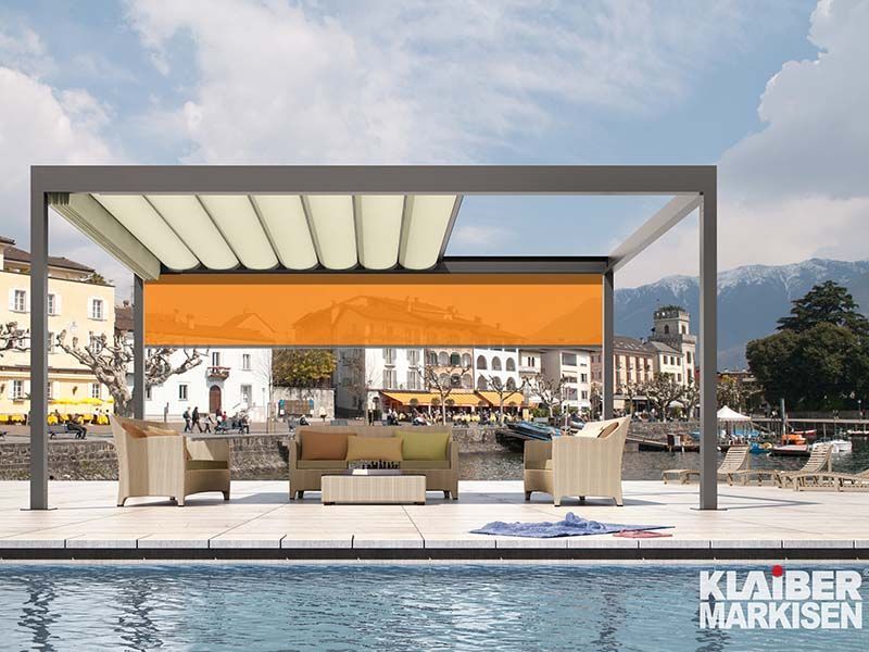 Ein Bild einer Pergola über einem Swimmingpool