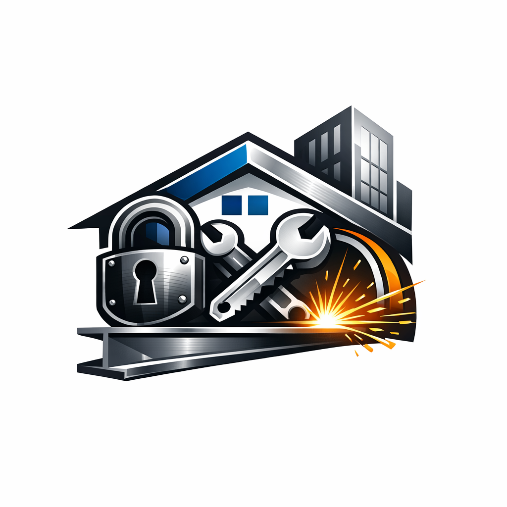 Logotipo que presenta un candado, llaves inglesas cruzadas