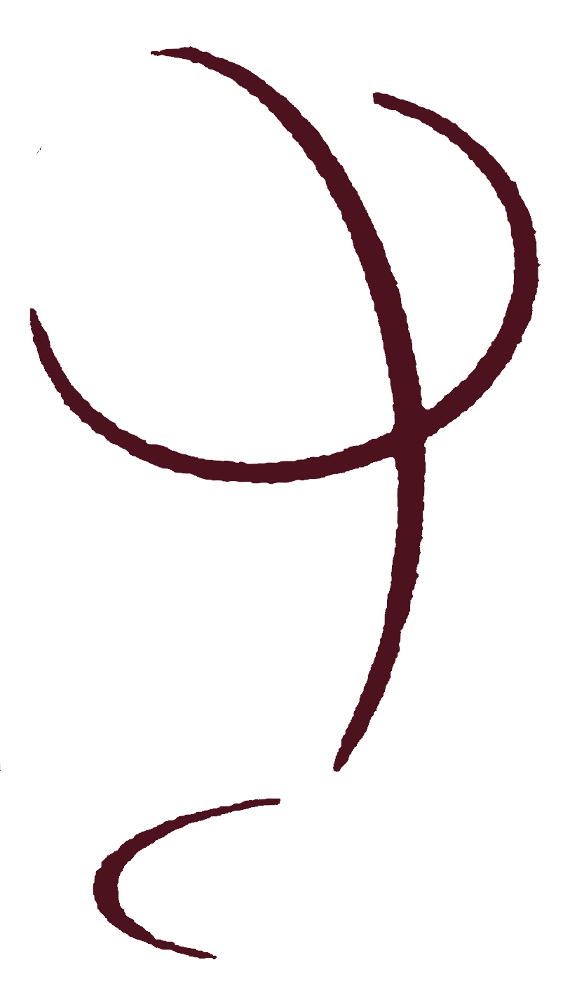 Dibujo lineal minimalista de una copa de vino en color granate oscuro sobre fondo blanco.