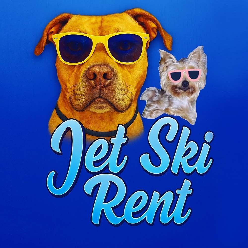 Dos perros con gafas de sol; logotipo de