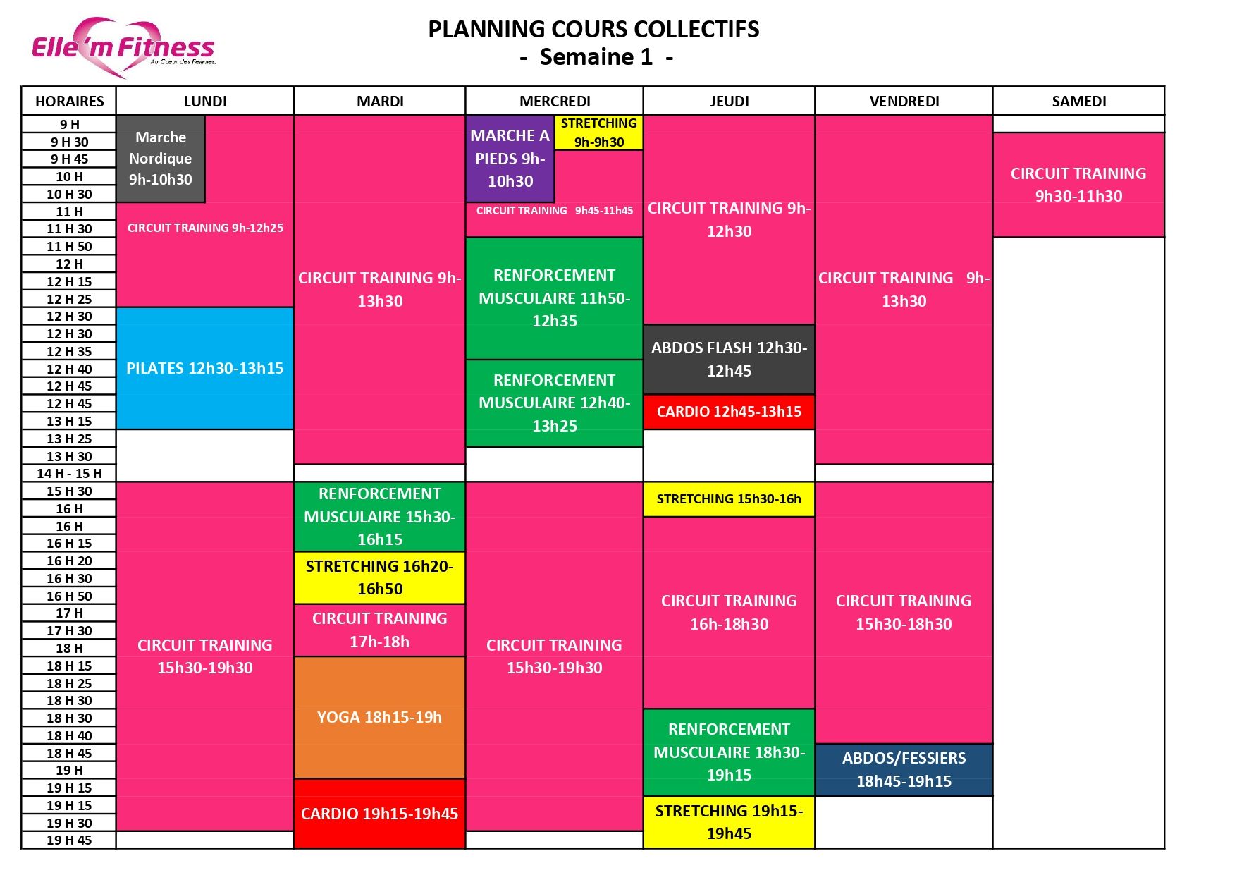 Planning cours semaine 1