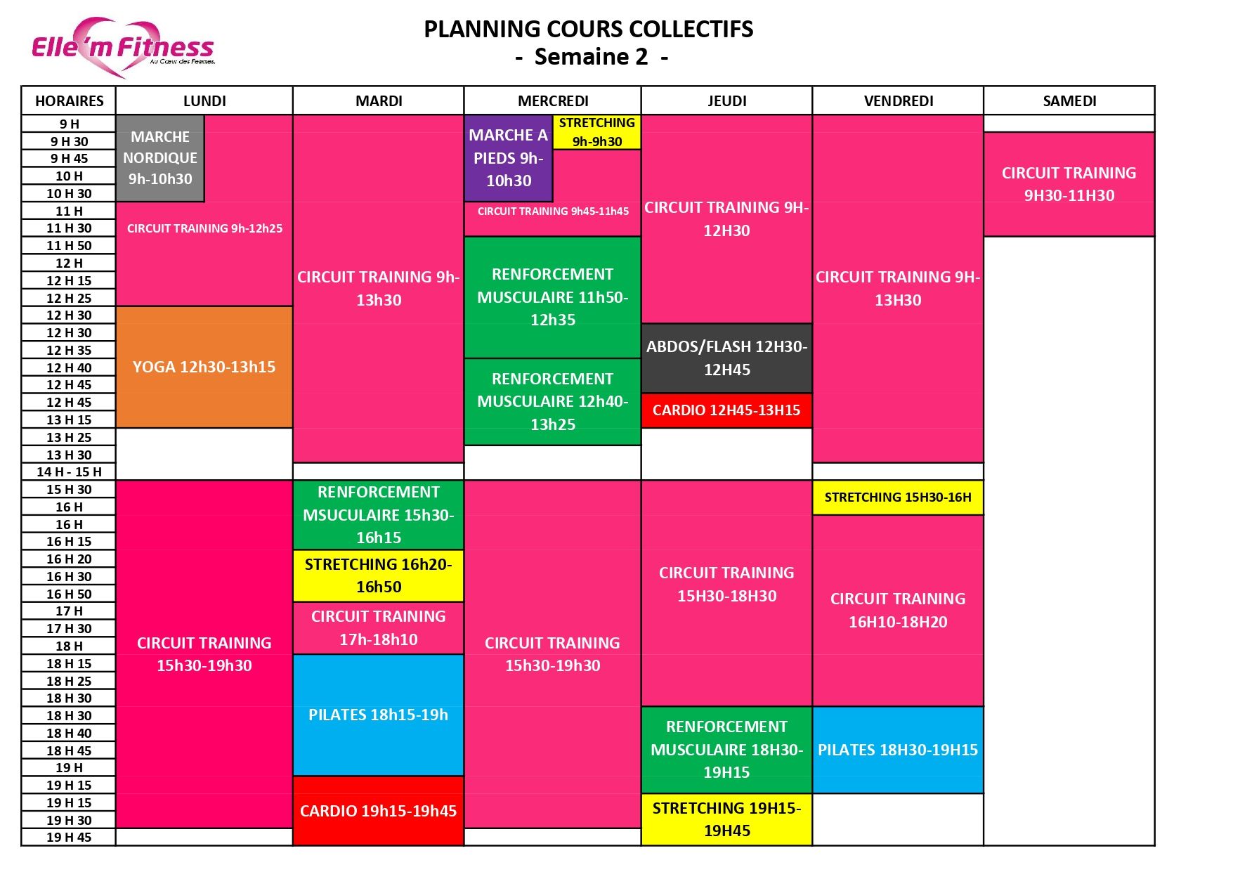 Planning cours semaine 2