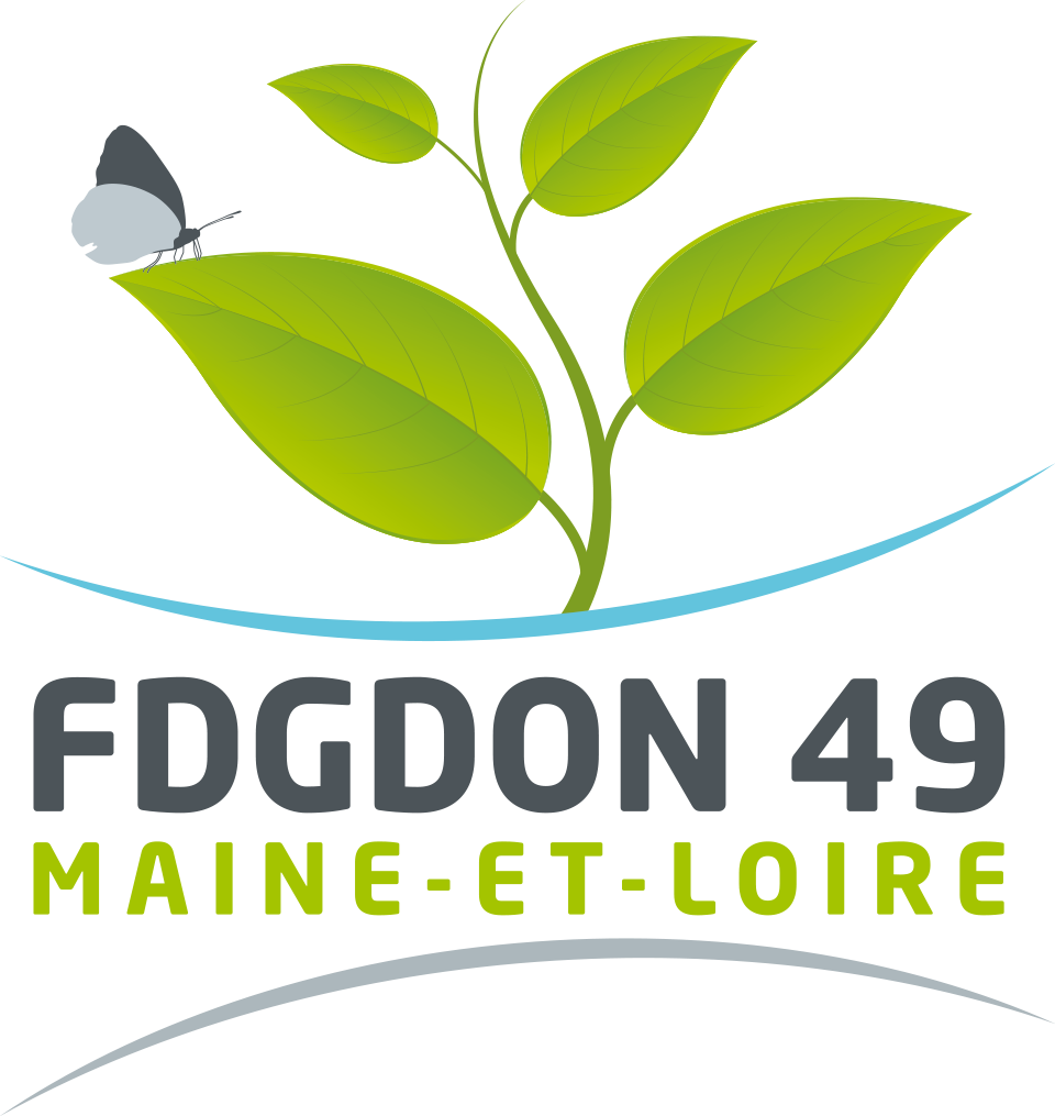 Logo de FDGDON 49 Maine-et-Loire avec un papillon sur une plante verte poussant vers le haut.