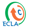 Logo circulaire vert et orange avec une flèche, un « C » bleu et le texte « ECLA ».