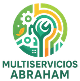 El logotipo de Multiservicios Abraham es un círculo verde y amarillo con una llave inglesa en el medio.