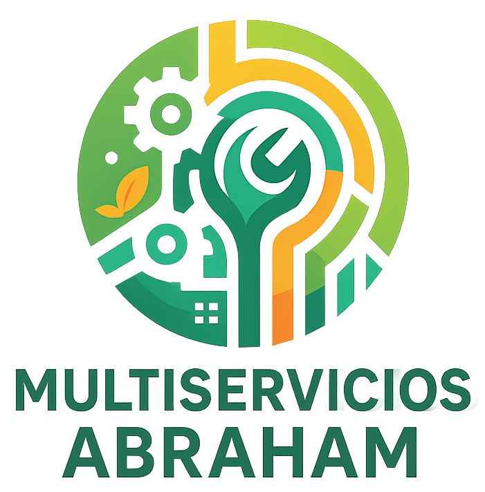 El logotipo de Multiservicios Abraham es un círculo verde y amarillo con una llave inglesa en el medio.