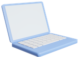 Ordinateur portable bleu clair avec écran et clavier ouverts.