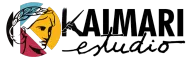 Logotipo de Kalimari Estudio con rostro ilustrado a color y texto negro sobre fondo blanco.