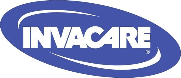 Logotipo de Invacare en blanco sobre un fondo ovalado azul.