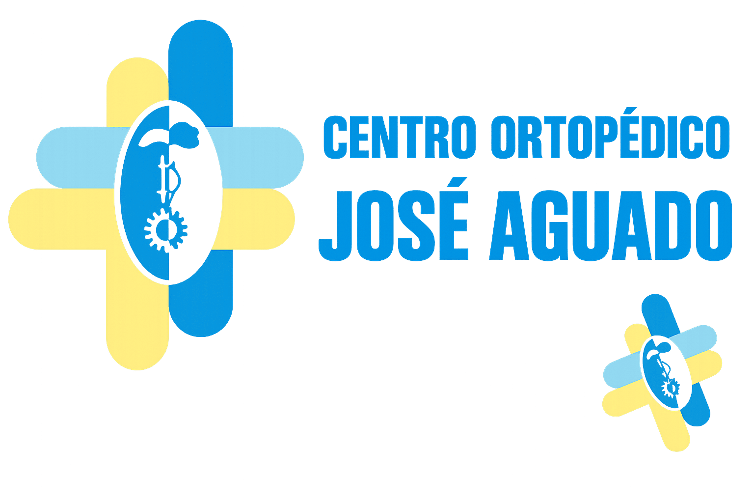 Logo de Centro Ortopédico José Aguado en azul y amarillo con símbolo médico.