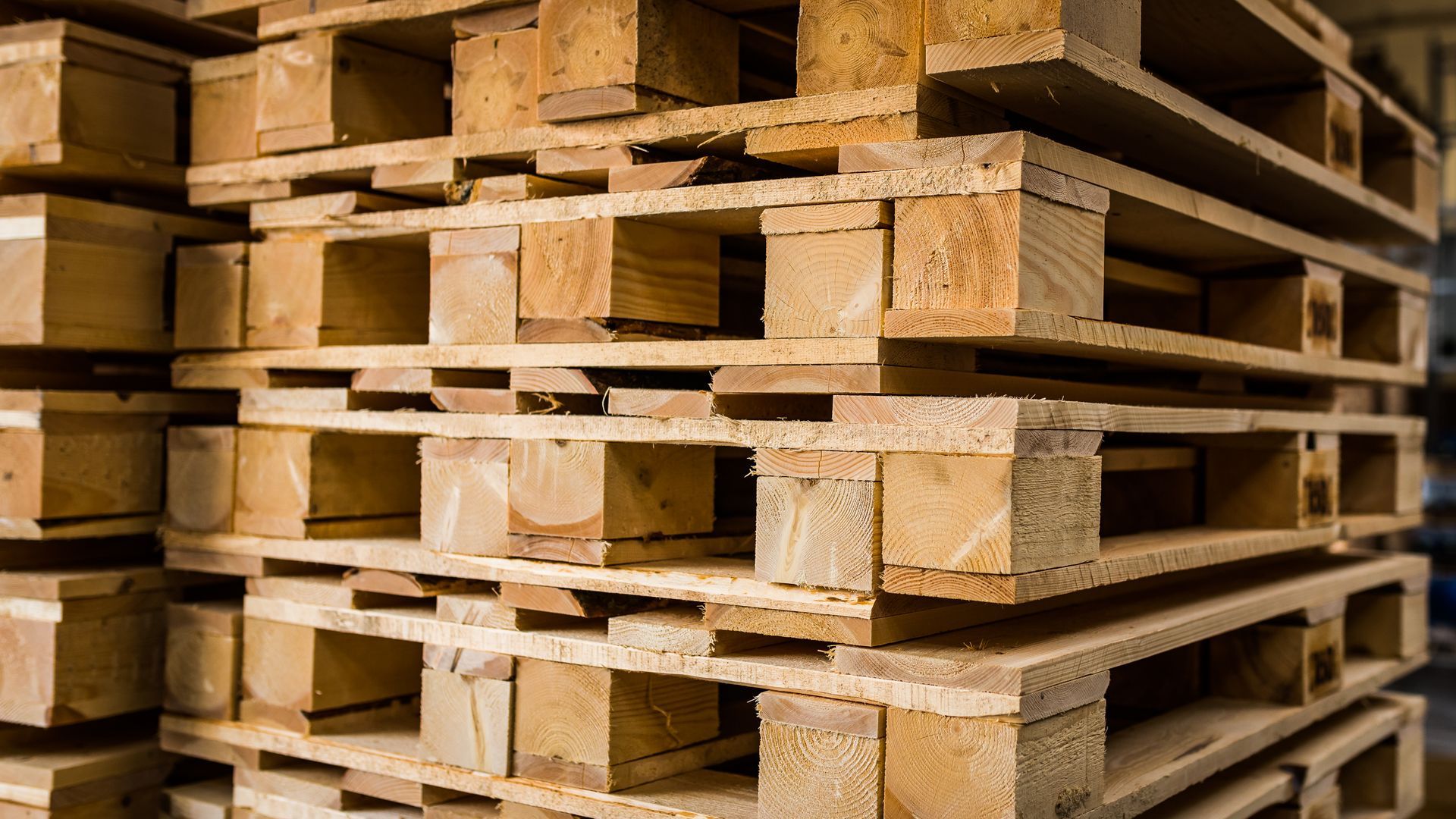 Gros plan sur des palettes empilées.