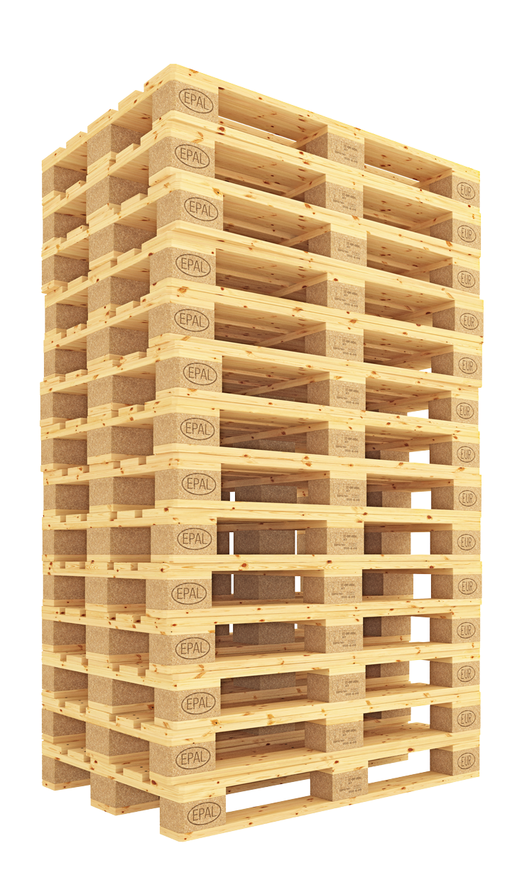Pile de palettes de bois clair.
