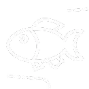 Un dibujo en blanco y negro de un pez sobre un fondo blanco.