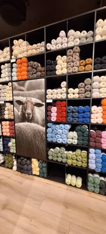 Wool yarn shelves at the local wool shop in Åndalsnes