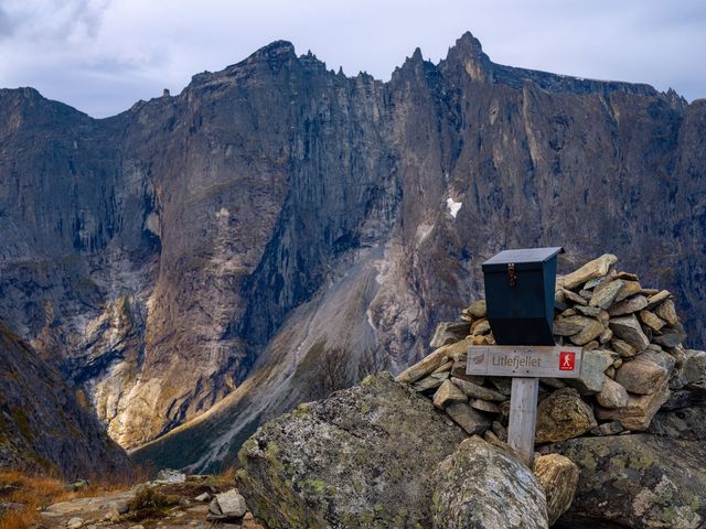 Summit cairn on Litlefjellet with views of Trolltindene
