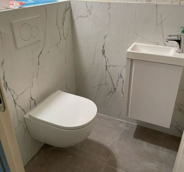 WC suspendus avec un lave-mains.