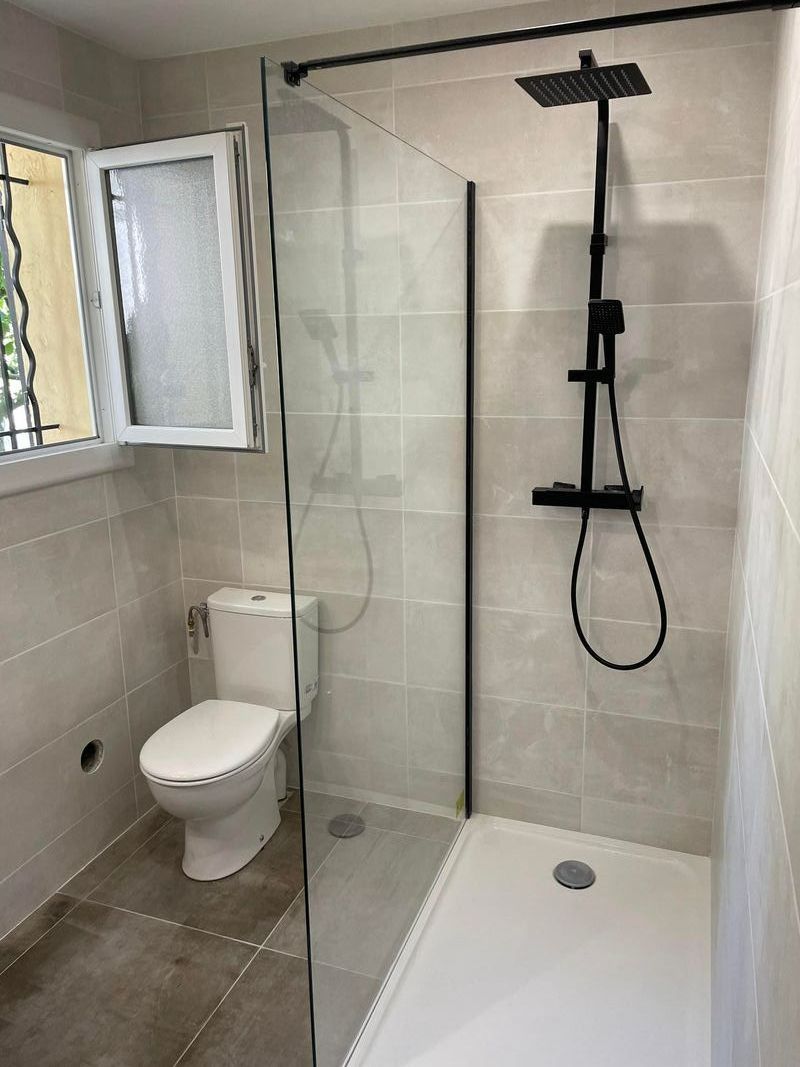 Une salle d'eau avec une douche à l'italienne et les toilettes.