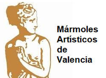 El logotipo de Mármoles Artísticos de Valencia es una estatua de una mujer sosteniendo un bebé.