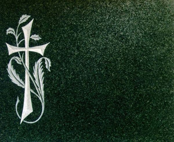 Un fondo verde con una cruz y hojas.