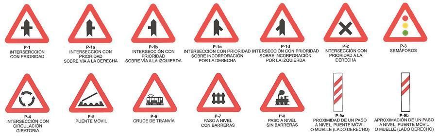Un conjunto de señales de advertencia en forma de triángulo rojo sobre un fondo blanco.