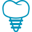 Un icono azul de un implante dental sobre un fondo blanco.
