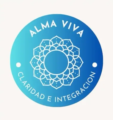 Blue circular logo reading &ldquo;ALMA VIVA&rdquo; and &ldquo;CLARIDAD E INTEGRACI&Oacute;N&rdquo; with a white mandala design in the center