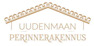Golden logo &ldquo;UUDENMAAN PERINNERAKENNUS&rdquo;