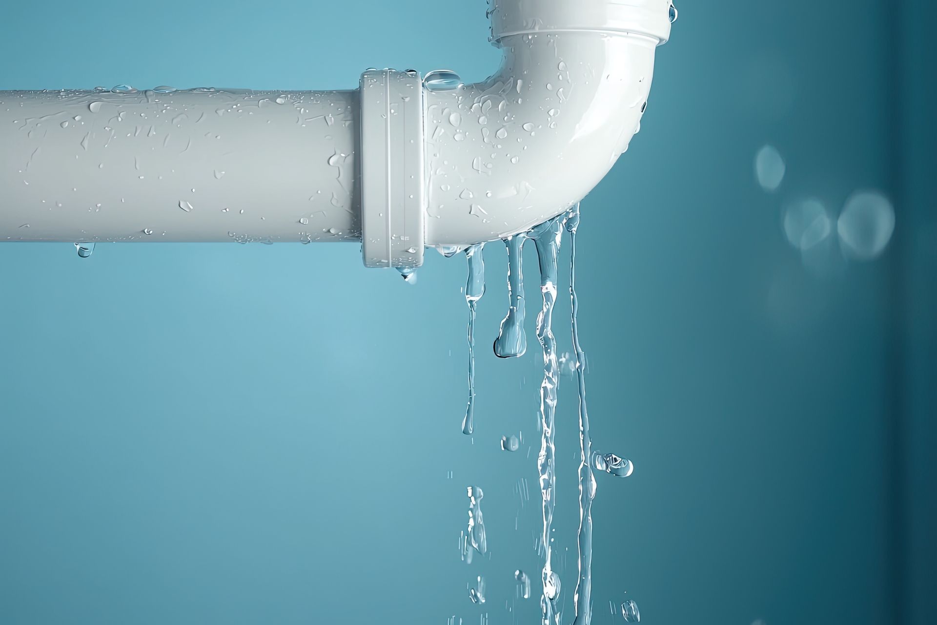 Fuite d'eau sur un tuyau blanc.