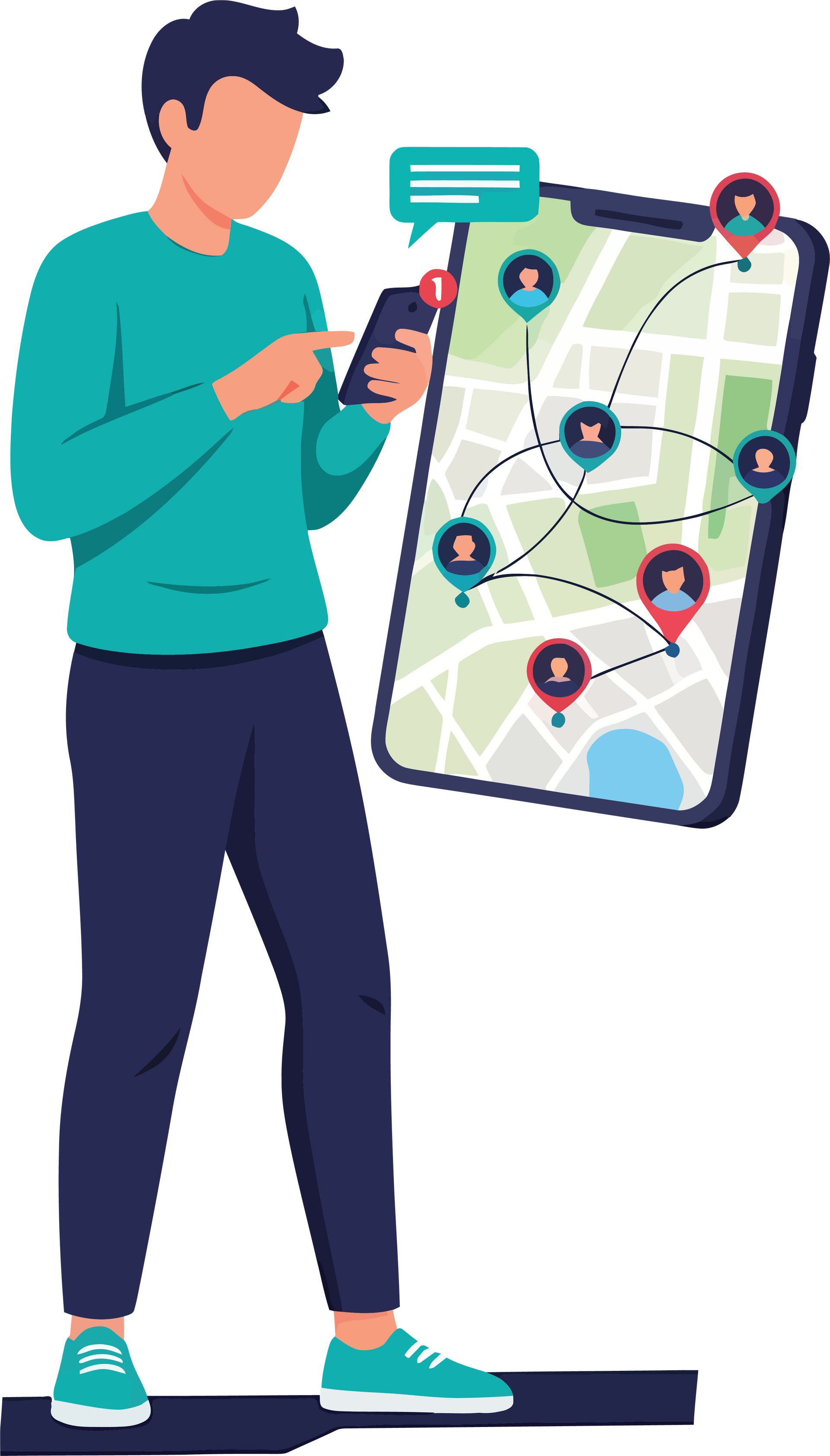 Une personne regarde un smartphone affichant une carte avec des marqueurs de localisation.