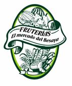 Logo for Fruterías El mercado del Besaya, an oval design with fruits, vegetables, and text on a banner.
