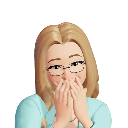 Una mujer de dibujos animados que lleva gafas se cubre la boca con las manos.