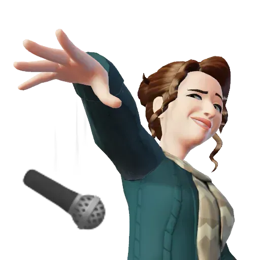 Una mujer con los brazos extendidos junto a un micrófono.