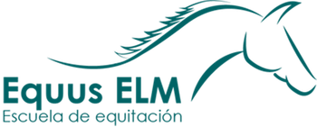 Logotipo de Equus ELM, una escuela de equitación, que presenta el contorno de una cabeza