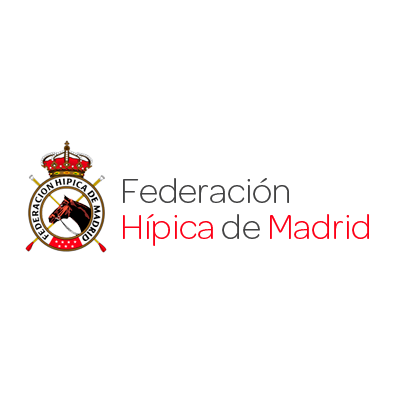 Logotipo de la Federación Hípica de Madrid: corona roja y cabeza de caballo con texto en negro y rojo.