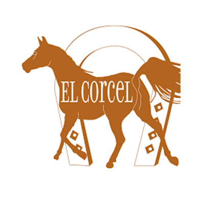 Silueta de caballo marrón con el texto 