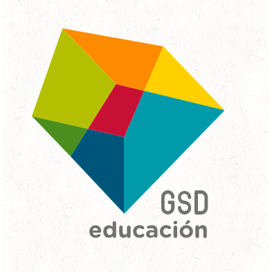 Logo of GSD educación: multicolored geometric shape with